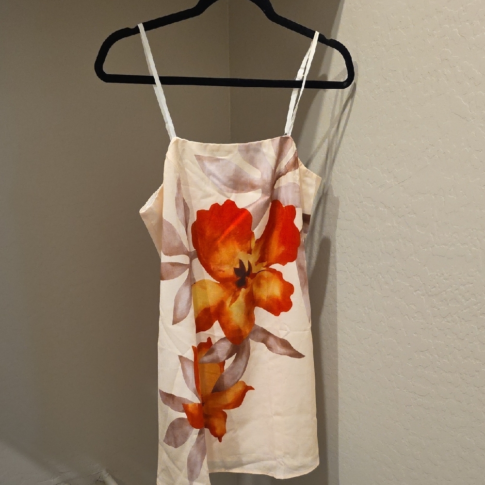 Floral Slip Dress with Orange and Cream Design